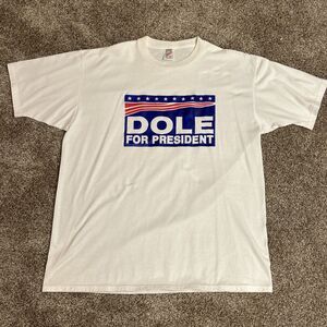 VTG 90's Bob Dole For President Single Stitch T-Shirt XL Jerzees White USA Flag